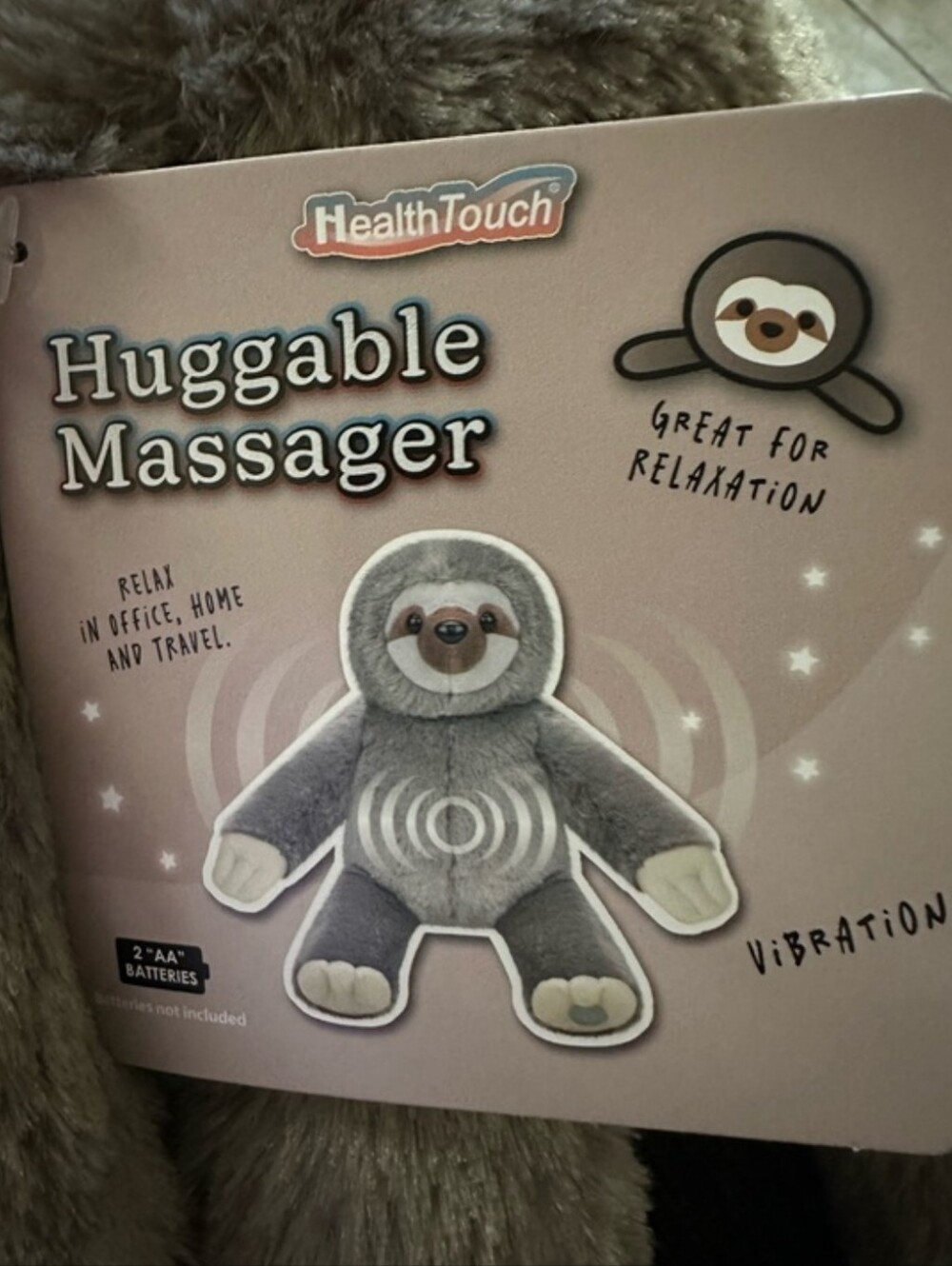 HealthTouch Gray Huggable Massager Sloth Plush